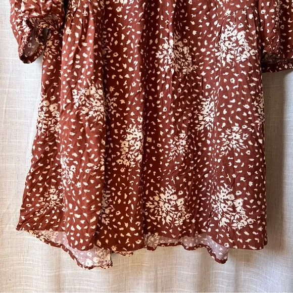Knox Rose | Linen Blend Rusty Brown Cheetah Print Dress 3/4 Sleeves Women Large - Picture 4 of 8